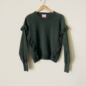 CRUSH. SIZE 1 Durban 100% cashmere ruffle knit crewneck sweater in green